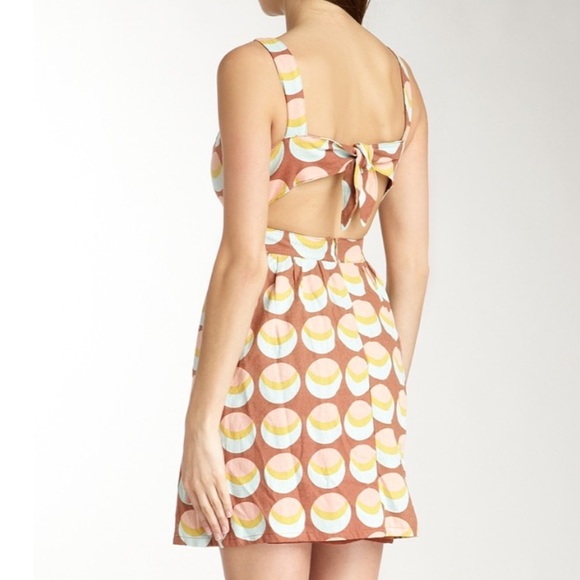 Judith March Retro Open Bow Back Linen Dot Print Dress Size Small - Picture 2 of 13